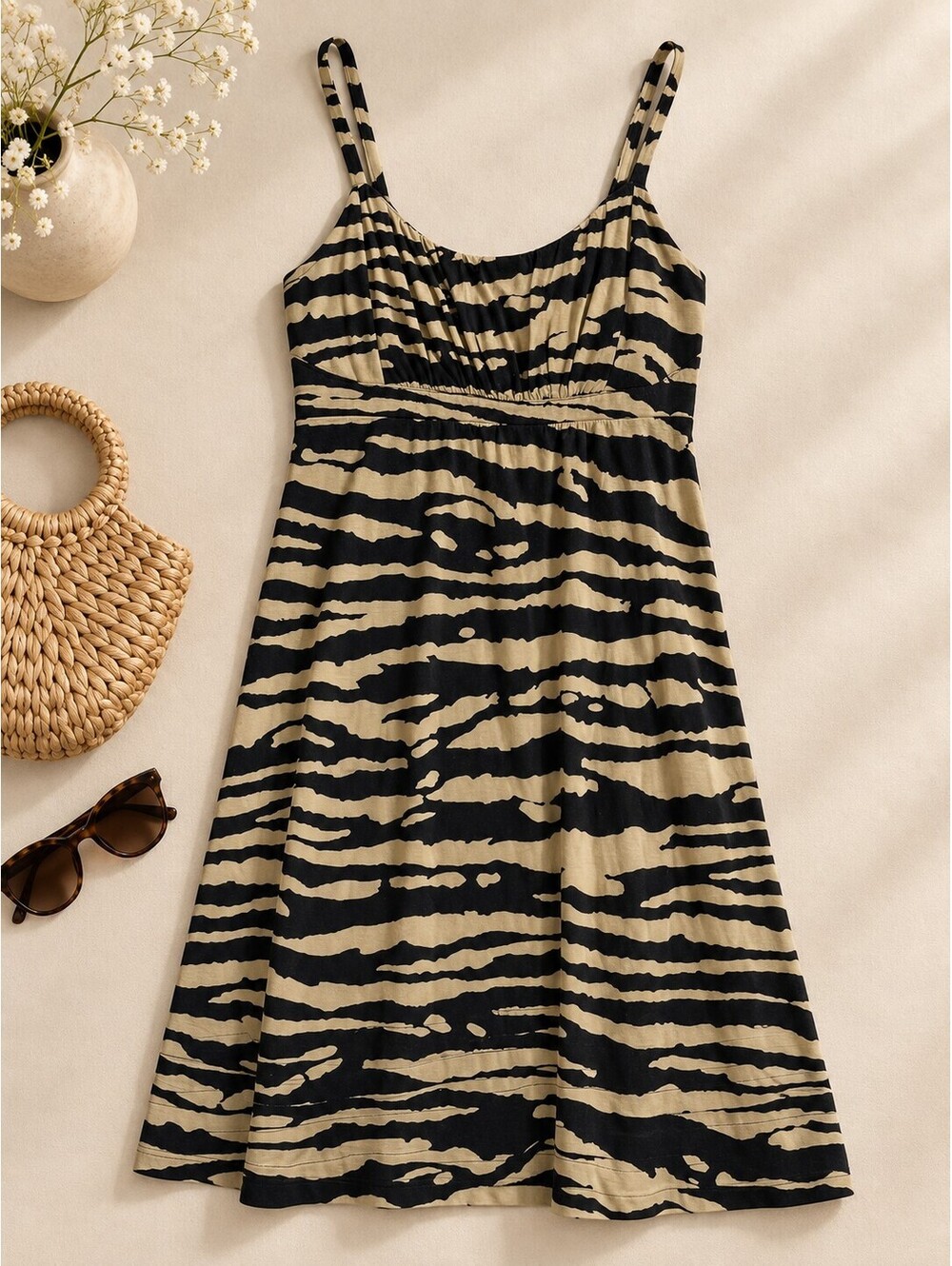 MICHAEL Michael Kors Tiger Animal Print Cami Sundress Tan Black P/M EUC